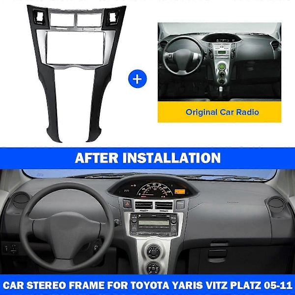 2 Din Bilstereo Ram Trim Kit för Instrumentbrädan för Yaris Vitz Platz 2005-2011 DVD-spelare Installation