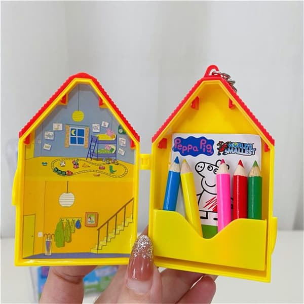 Rolig mini leksak gris hus målarbok med pennor