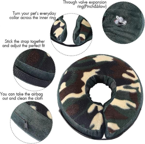 Blød krave til store, mellemstore og små hunde, til efter operation, med justerbart spænde, camouflage, s