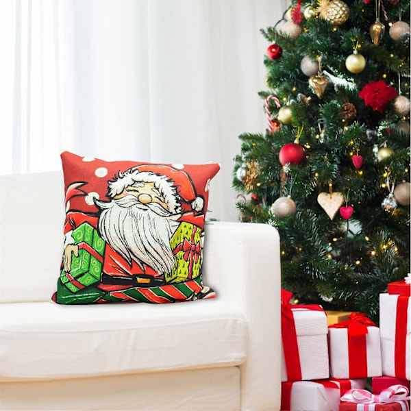 Jul Kuddfodral Set Linne Tryckta Jultomte Kuddfodral för Vardagsrum Soffa Hem Sovrum
