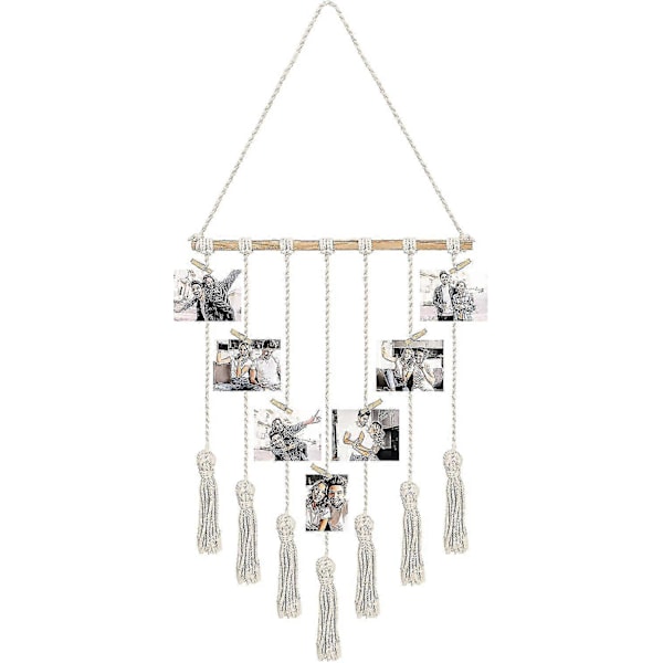 Fotovegg-organisator med 25 trekklips - 40 x 92 cm - Rommer 25 bilder - For å henge opp bilder, kolasjer, dekorasjoner, trykk, kunstverk