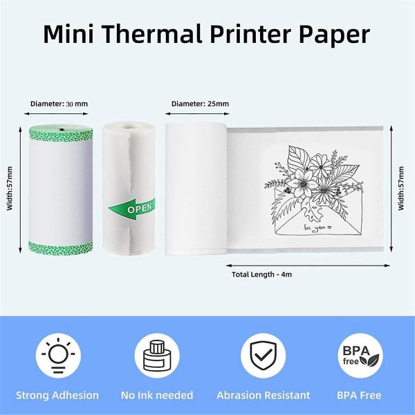 10 Ruller Termisk Papir Selvklebende Etikettpapir, For Mini Etikett Kvitteringsskriver Bærbar Therm