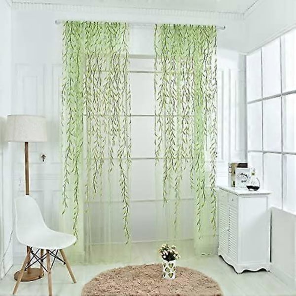 Willow Voile -tylli-ikkunaverho, läpikuultava voile-paneeliverho, 100 cm x 200 cm (Vihreä B)