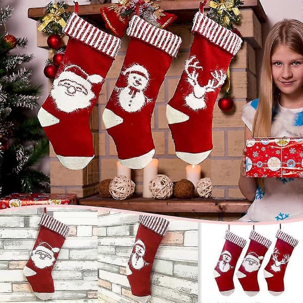 Mode Julstrumpor Presentpåse Julmönster Juldekoration 3 st