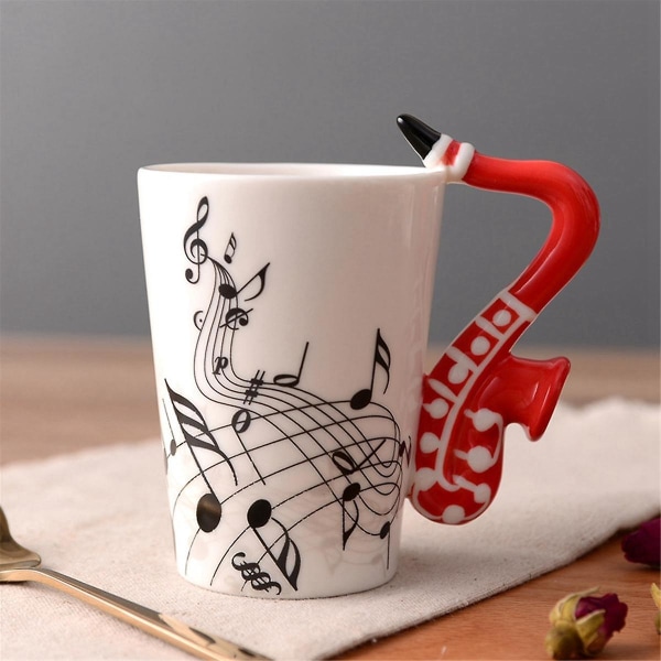 240ml, musikk keramisk krus Søt kaffe te Melk stavkrus og kopper med håndtak Nyhetsgaver,rød Gui