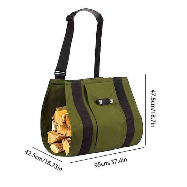 Solid Vedkoffert med Justerbar Stropp, Bærbar Multifunksjonell Tote for Utendørs Camping