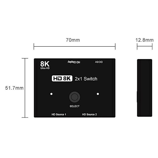 8k Switcher .1 Konverter 2 Ind 1 Ud Splitter Support Strømstyring Multifunktionel Bærbar Distributør