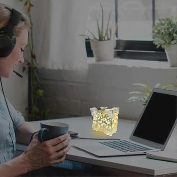 Natbordslampe, Blomster Natlampe til Soveværelse, Cube Blomster Bordlampe