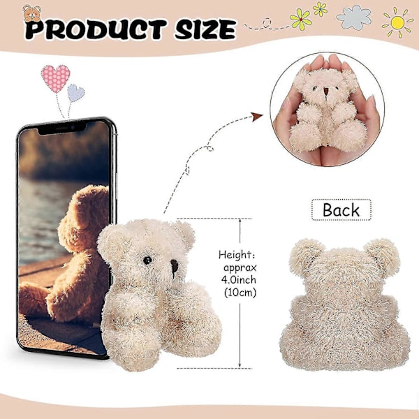 Mini Nallebjörnar Bulk - 6 Stycken 10 cm Gosedjur Leksak för Baby Shower, Födelsedag, Examen - Liten Mjuk Björndocka - Brun Aprikos