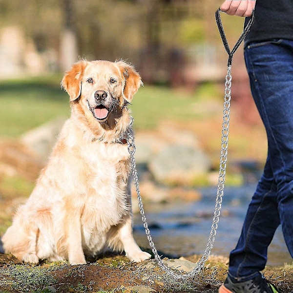 Tungt hundekjede, hundekjede for store hunder mellomstore hunder, 1,8 m, 4 mm tykk, kjedehundebånd med komfortabelt polstret håndtak