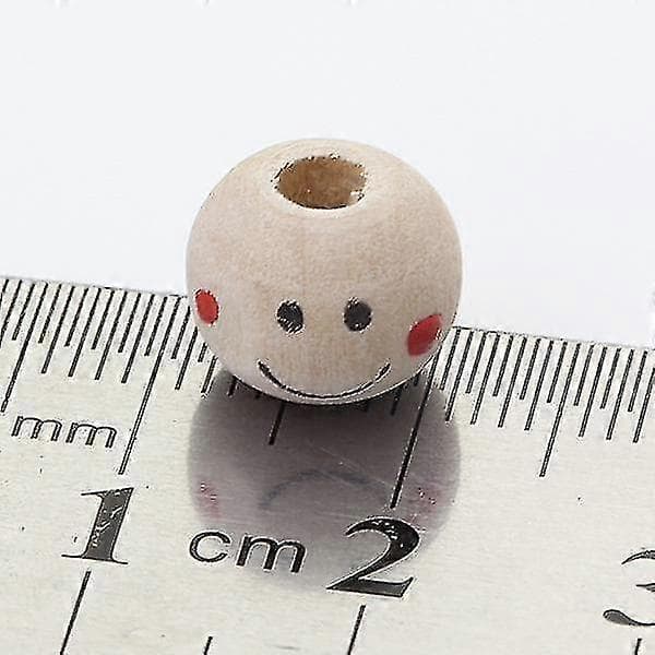 100 Stycken Trä Runda Smiley Lös Pärlor 10mm