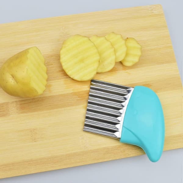 Potetchipser i rustfritt stål med bølgeformet blad, chipskutter, krøllete skiver, grønnsakskutter, blå
