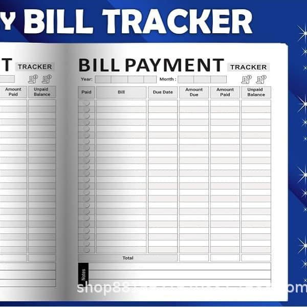 BillTracker Notatbok Månedlig Regningsbetaling