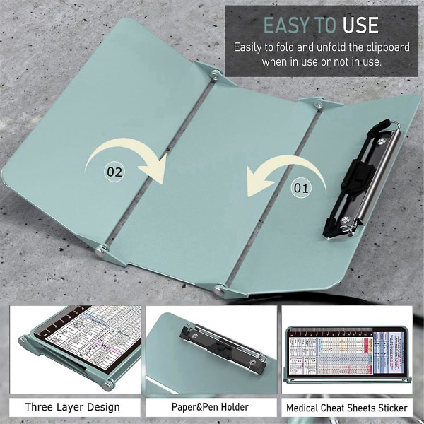 Nursing Clipboard Foldbar, foldbar Clipboard Nursing Edition snydeark, 3 lag aluminium, Nur