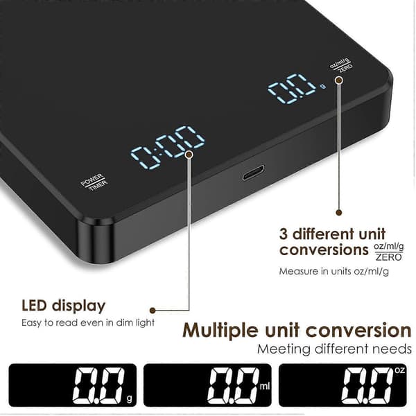 Digital kaffevåg med timer, 3 kg/0,1 g Högprecisions elektronisk köksvåg Mini Foo