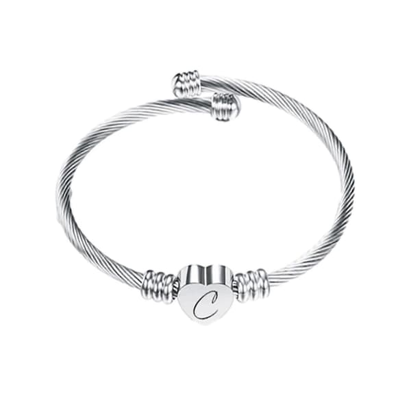 26 Bogstaver Rustfrit Stål Trådarmsbånd Hjerteformet Armbånd