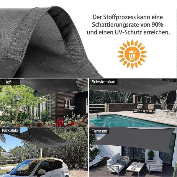 Markise Solbeskyttelse Hage Balkong Værbeskyttelse Vannavstøtende Rektangulær 420d Pes Uv-beskyttelse For Hage Utendørs (3 * 4m, Grå)