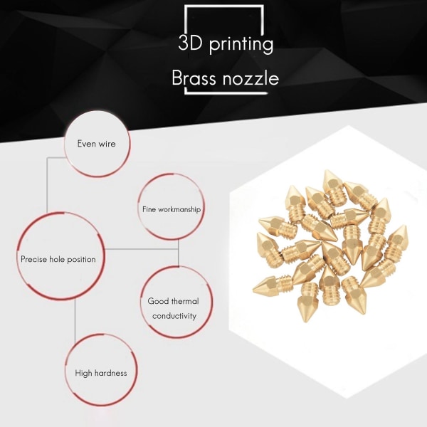 20 st 3D-skrivarmunstycke 0,4 mm MK8 Extruderhuvud för Creality Cr10