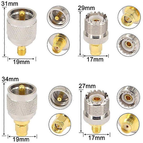 4 ST / SET UHF SL16 PL259 SO239 till SMA Hane Hona RF Kontakt Testomvandlare