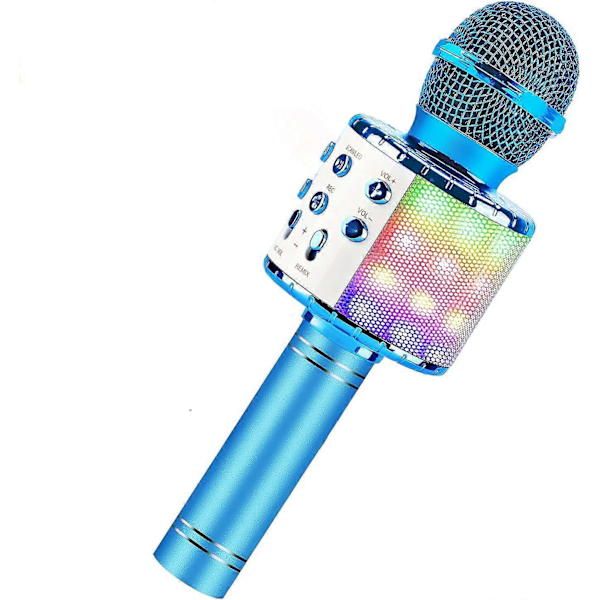 WJTG Bluetooth 4 i 2 Karaoke Trådløs Mikrofon med LED-lys, Bærbar Mikrofon for Barn, Jenter