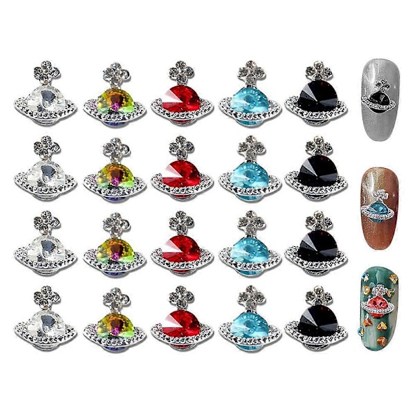 20 st 3D Nagel Strass, Planet Nagelberlocker Glänsande Saturnus Form Nagelkonst Nageldekoration-Stil3