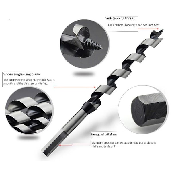 5 stk. 230mm Hex Ekstra Lange Twist Træbor Sæt Træbearbejdning Twist Bor Bit Værktøjssæt 6 8 10 12 14mm
