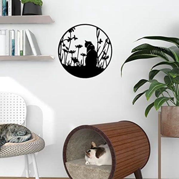 Metalliset mustat kissojen siluettikoristeet leikattu seinätaide Tyylikkäät kissat naiset lahjat mustat kissat kissoille Lo