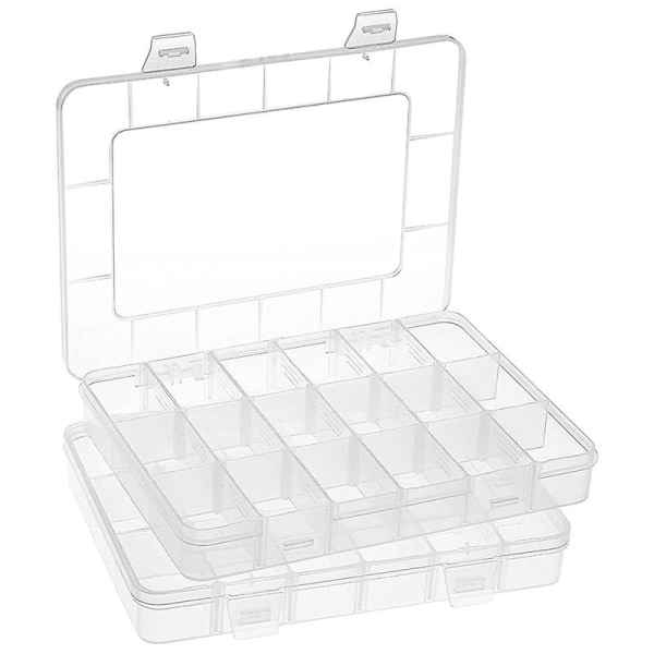 2-pak 18-gitter Plastic Organizer Box Justerbare skillevægge, opbevaringsboks til smykker, kunsthåndværk