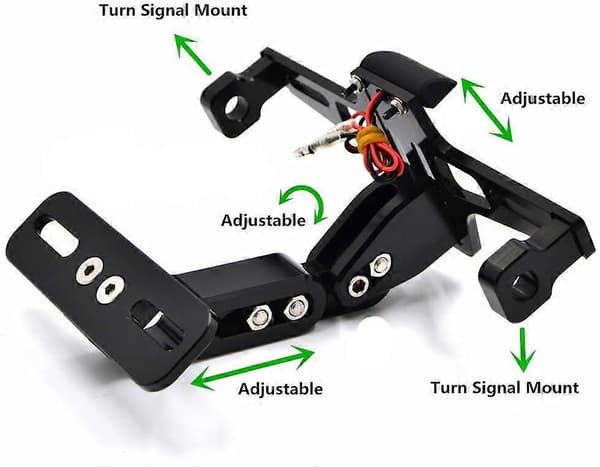 Universal CNC Aluminium Motorcykel Nummerpladeholder Beslag Med LED Lys, Sort