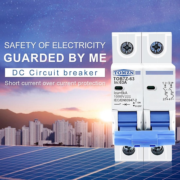 Tomzn 2p Dc 1000v Solar Mini Afbryder Dc Mcb Afbryder Til Pv System, 63a