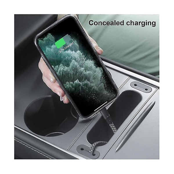 For Model 3 Model Y 2019-2023 Bil Senterkonsoll Dokkingstasjon USB Hub Oppbevaringsboks Organizer Tilbehør