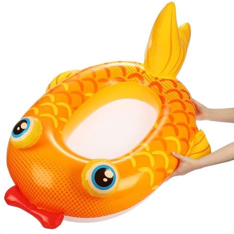 Guldfisk Simfigur - Uppblåsbar Båt för Barn - Luftmadrass för Badkul - Strand Simfigur (Orange Guldfisk)