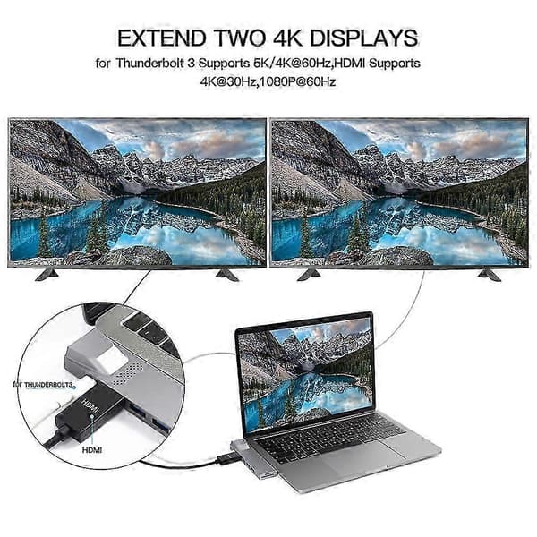 USB-C Hub TF-læser HDMI-kompatibel USB 3.0 Adapter til MacBook Pro Thunder-bolt