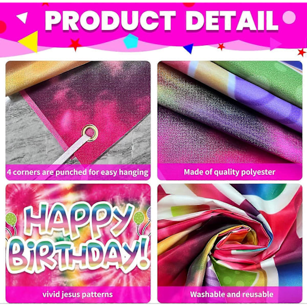 Tie Dye Födelsedagsfest Bakgrund Banner Dekorationer Tie Dye Tema Grattis på Födelsedagen Bakgrund Färgglada Färg Regnbåge Fest Dekorationer Tillbehör för Flicka