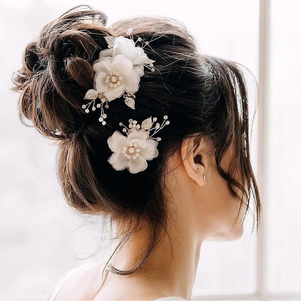 2 st Beige Garnblomma Löv Legering Hårclips Återanvändbara DIY Hårstilverktyg för Kvinnor Flickor
