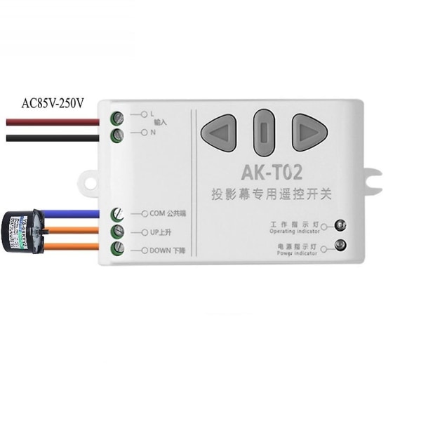 Motorisert fjernstyrt projeksjonslerret med trådløs bryter, AC85-250V, 433MHz, opp/ned/stopp/frem/bakover