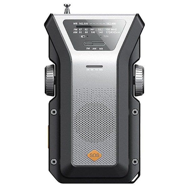 Håndsvingradioer, nødradio AM/FM, solcelle-svingradio, SOS-alarm, 4000 mAh lommelygte, Type-C opladning-a