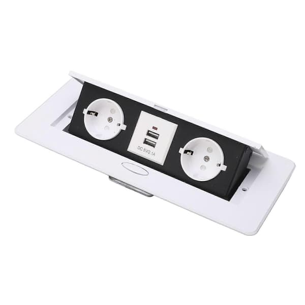 Innfelt panelkontakt med doble USB-porter Strømuttak Metall Skrivebordskontakt EU-plugg 250V