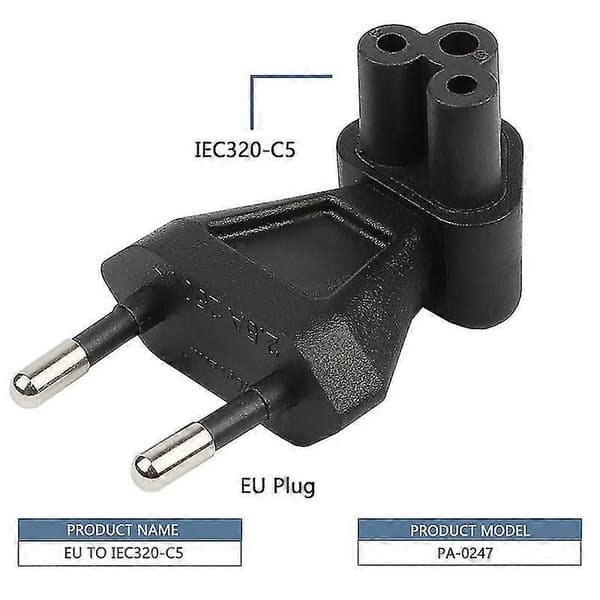 2-polet Eu Han-stik til Iec 320 C5 Hunkon AC-adapter 2.5a Sikring, Eu Industriel Strømstikkonverter