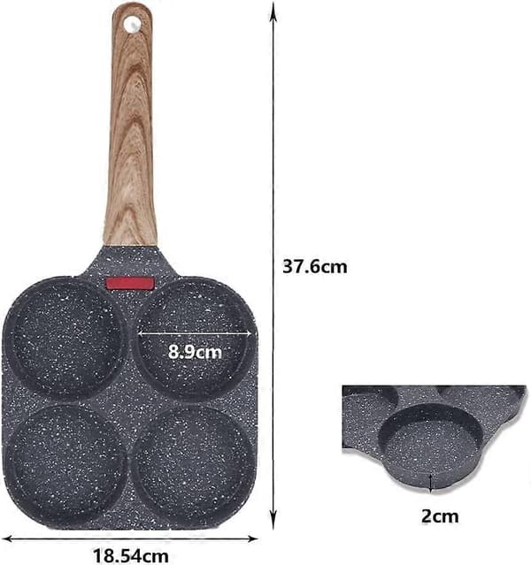 Stekepanne for stekte egg, pannekakepanne med 4 hull, non-stick aluminiumspanne (svart)