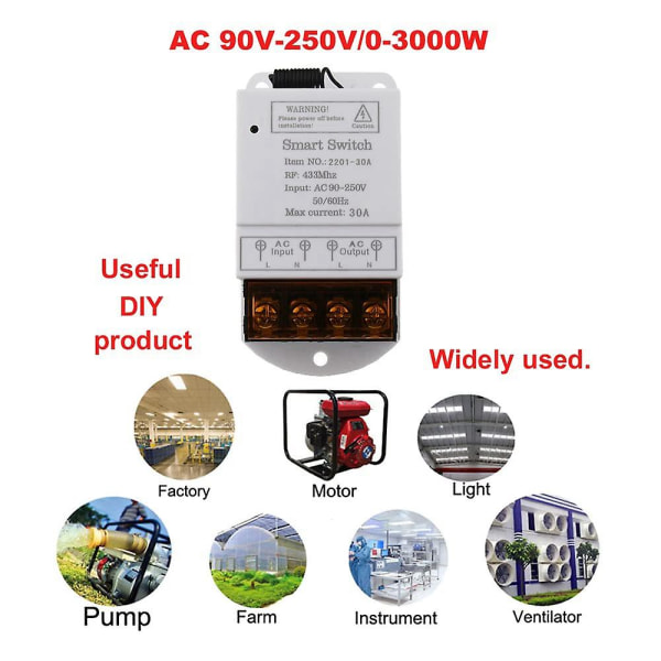 433MHz Trådlös Fjärrkontrollbrytare AC 110V/120V/220V/ 30A 1-kanals Relä RF Fjärrkontroll Ljusbrytare För