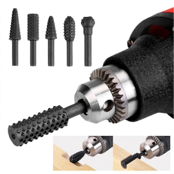 5-pack Rotarys Borrset Universal Träskärvningsfil Rasp Borr för Polering Gravyr