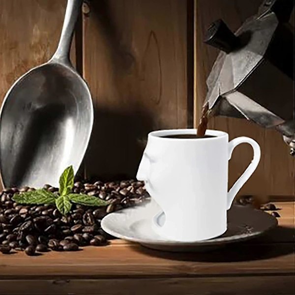 1 st Ansiktskaffemugg med kakfack eller tepåsehållare Keramisk te-mjölkkopp Frukostdrickmugg