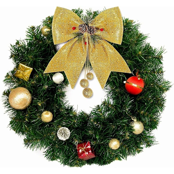 4 stk. Julebue, Kransebuer, Stor Glitterbåndssløjfe, Store Julebuer, Kransepynt Dec