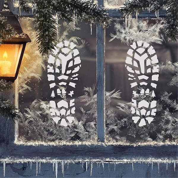 Julschabloner för målning av tomtefotspår för golv, tomtestövelavtryck och snöflingaschablon