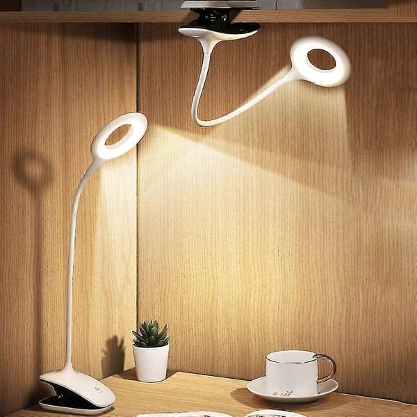 LED Leselys Lampe Klyper Barneskrivebordslampe Med Fleksibel Hals USB Oppladbar E-lesere Studiearbeid, hvit Betterlifefg
