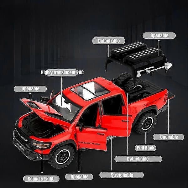 1:32 Dodge RAM Mammoth Pickup Truck Off Road Legering Legetøjsbil Model Lyd & Lys Træk Tilbage Samling Gave Til Drenge Børn