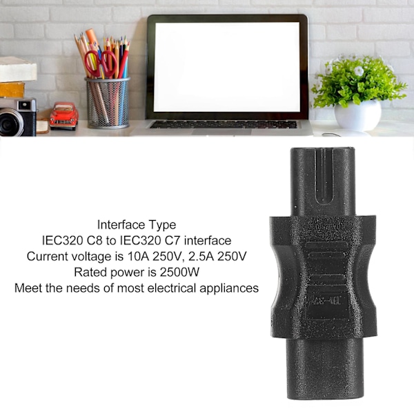 5 stk. IEC320 C8 til IEC320 C7 Konverterkontakt 2-pinners 2500W Strømadapter for Laptop