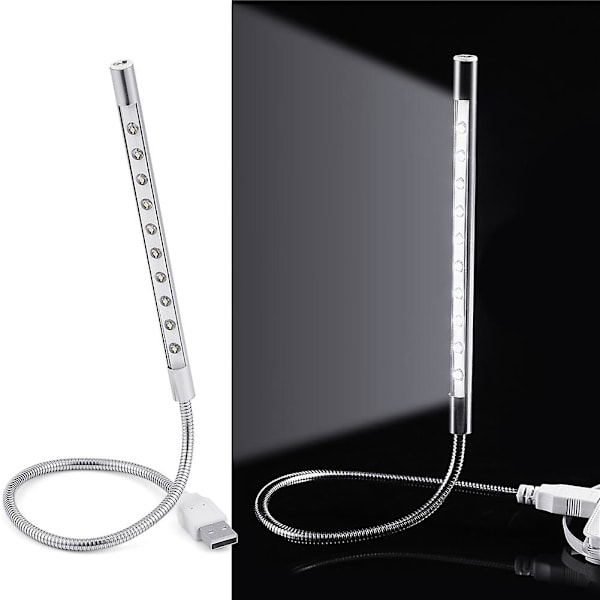Stilfuld Bærbar USB LED Lampe til PC/Laptop - Sølv (10 stk)