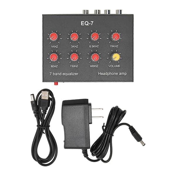 7-bånds lyd Equalizer RCA Output Input 3.5mm Interface Dual Channel Digital Equalizer til biler 100?240V US Stik